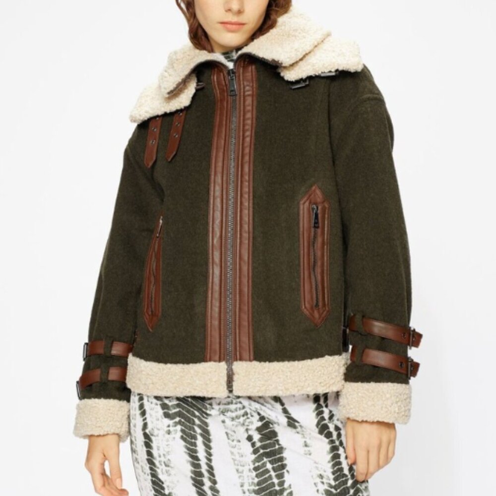 Ted Baker Sadieyy Wool & Cashmere Blend Aviator Sherpa Jacket